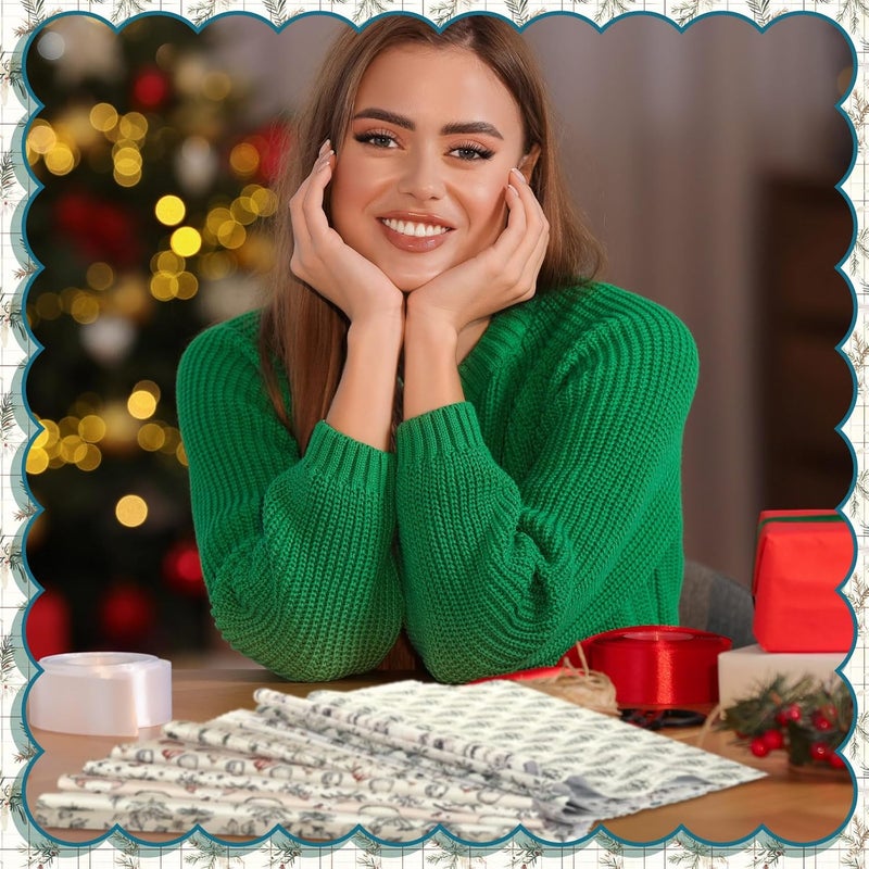 FuWeave 60 Pcs 10 x 10 Inch Boho Christmas Quilting Fabric Woodland Christmas Fat Squares Patchwork Precut Neutral Beige Fabric Bundles for Xmas Winter Quilting Crafting DIY Craft Sewing - Image 3